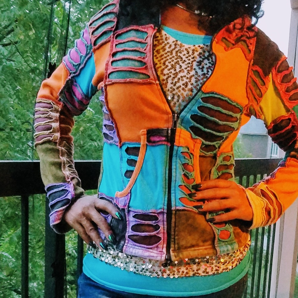 Multi colored unique patchwork jacket - Picture 4 of 4